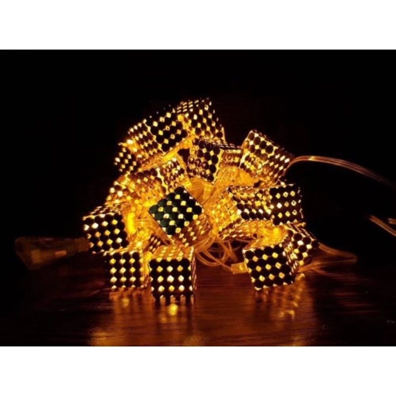 Picture of Golden Metal Cube Shape Fairy Light, Metal Ball String Light - Fairy lights 20pcs string lights Party Wedding Decoration - Gold