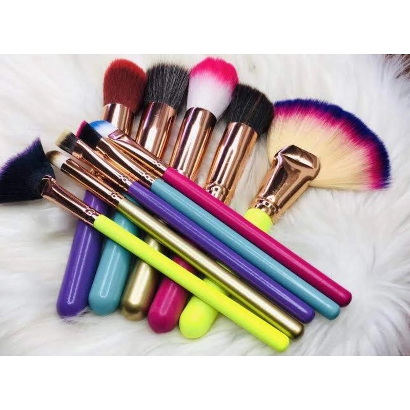 Picture of Set De 10 Brochas Colores Neon Makeup Brushes Powder Foundation Eyeshadow Eyebrow for Face Cosmetics Make Up Brush Set Brochas - Multicolor