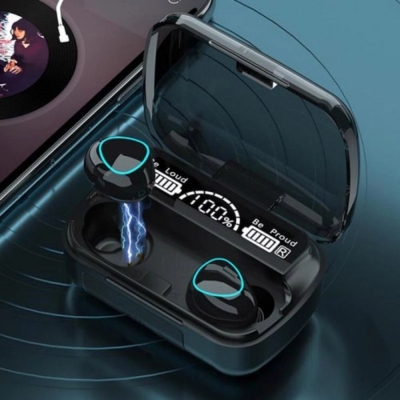 Picture of M10 TWS Earphone 9D Stereo LED Digital Display Touch CVC8.0 Digital Noise Reduction Technology (With 2000mAh Mini Power Bank Charging Box) - Black