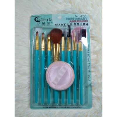 Picture of Fashion make up brush With Powder puff- 9 pieces - Multicolor