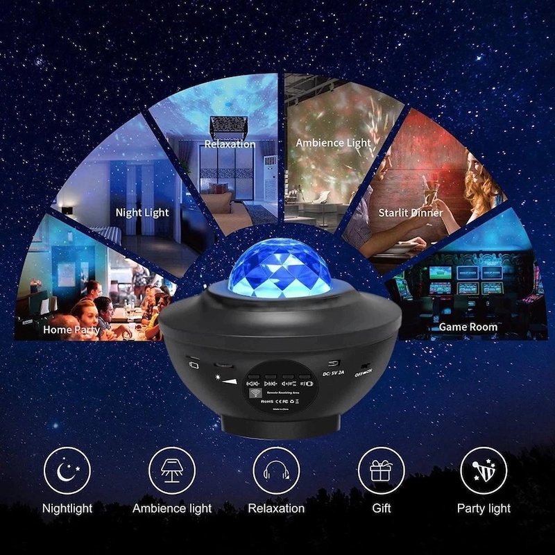 Picture of Raunity Galaxy Projector USB LED Star Night Light Table Lamp Music Starry Water Wave LED Projector Light Bluetooth Projector Sound-Activated Projector Light Decor 21 Lighting Modes - Multicolor