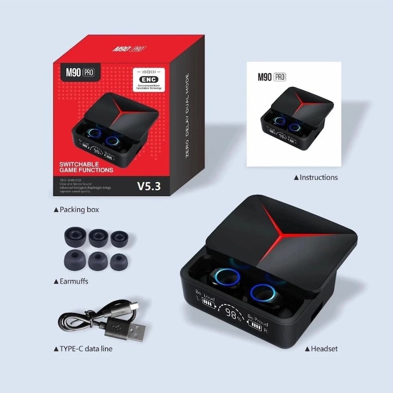 Picture of M90 Pro TWS Wireless Headphones Gaming Earphone Bluetooth 5.3 Sport Earbud With Mic Charging box Music Headsets - Multicolor