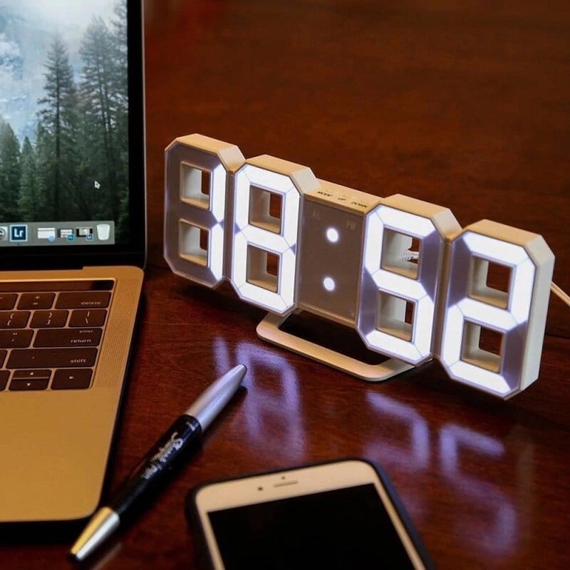 Picture of 3D LED Digital Clock Electronic Table Clock Alarm Clock Wall Glowing Hanging Clocks - Multicolor