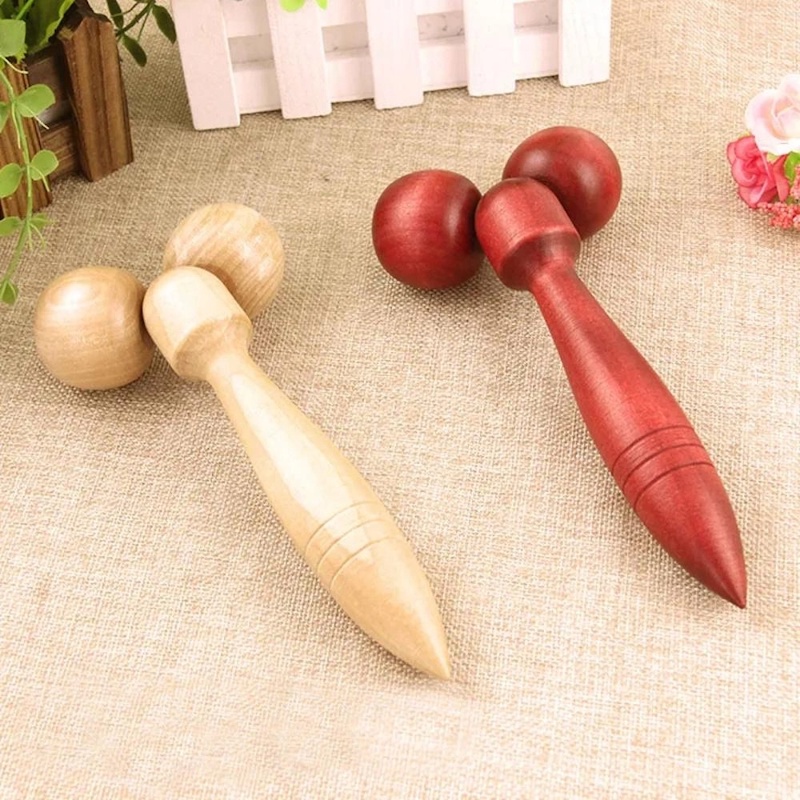 Picture of Wooden 3D Massager Roller, Stick Thin Face Leg Head Neck Body Face-lift Wheel Hand Spa Therapy Massage Wooden Roller - Multicolor