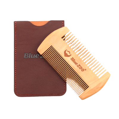 Picture of Double-Sided Wooden Beard Comb with Genuine Leather Case