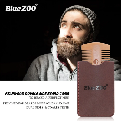 Picture of Double-Sided Wooden Beard Comb with Genuine Leather Case