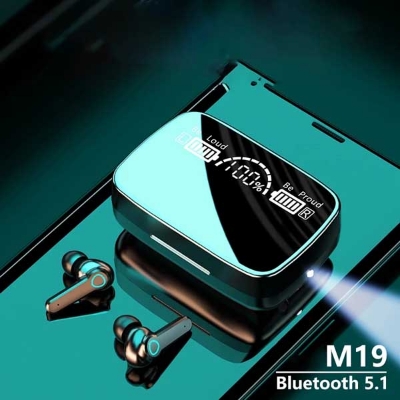 Picture of M19 Earbuds TWS Touch Control Wireless Bluetooth 5.1 Headphones With Microphone With flashlight