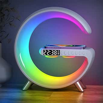 Picture of G63 Speaker Lamp - APP Control 3 in 1 Multi-Function Bluetooth Speaker With Wireless Charging, RGB Light and Alarm Clock - Charger G Lamp with Sunrise Alarm for Bedroom & Bedside table (G Speaker)