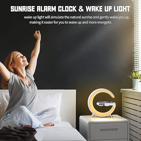 Picture of G63 Speaker Lamp - APP Control 3 in 1 Multi-Function Bluetooth Speaker With Wireless Charging, RGB Light and Alarm Clock - Charger G Lamp with Sunrise Alarm for Bedroom & Bedside table (G Speaker)