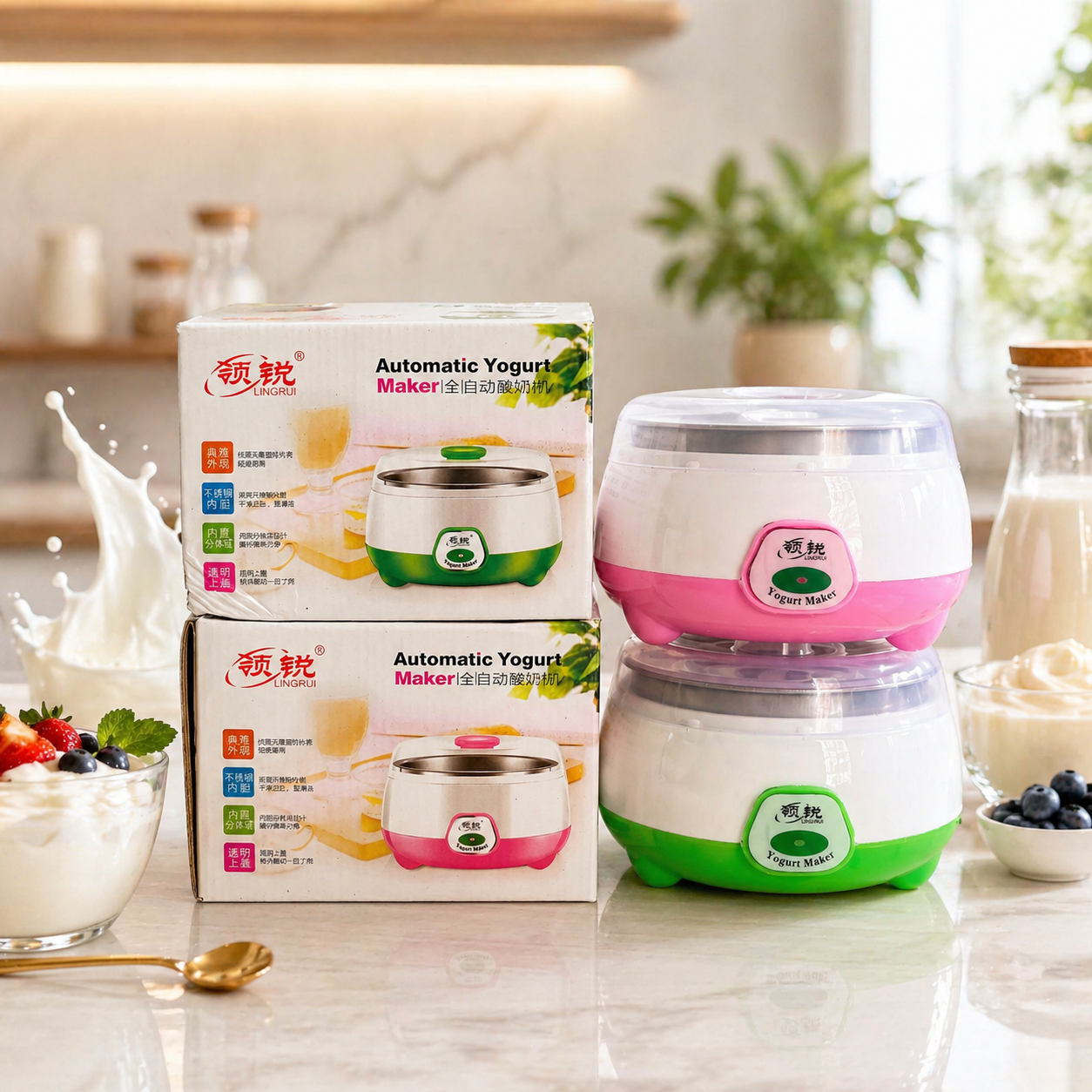 Picture of (Doi) Yogurt Maker-Automatic Stainless Steel - ABS + PP - 220-240V - 15W - 1L Capacity - On/Off Switch - Light Indicator - 7-9 Hours Preparation Time -