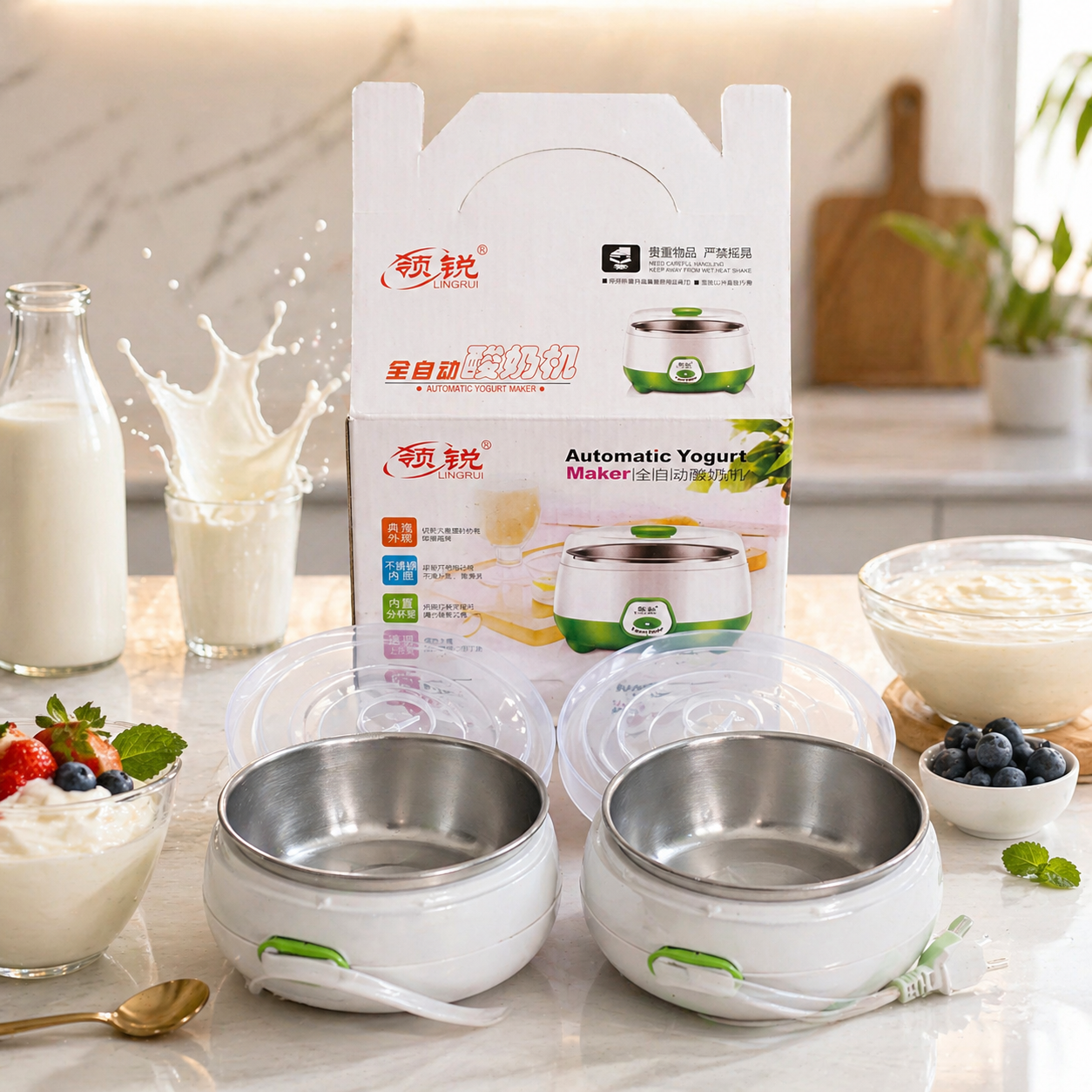 Picture of (Doi) Yogurt Maker-Automatic Stainless Steel - ABS + PP - 220-240V - 15W - 1L Capacity - On/Off Switch - Light Indicator - 7-9 Hours Preparation Time -