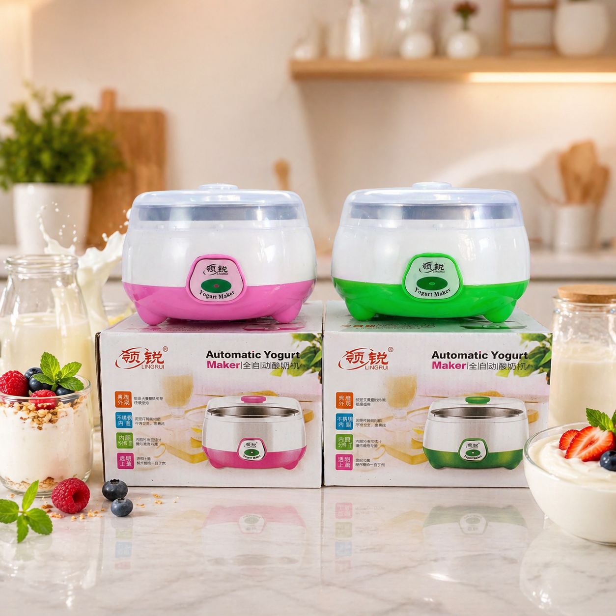 Picture of (Doi) Yogurt Maker-Automatic Stainless Steel - ABS + PP - 220-240V - 15W - 1L Capacity - On/Off Switch - Light Indicator - 7-9 Hours Preparation Time -