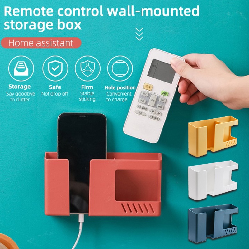 Picture of Mobile Phone Charging Hanging Holder Multifunction Wall Mounted Plug Bracket Remote Control Mounted Storage Box By Latfu