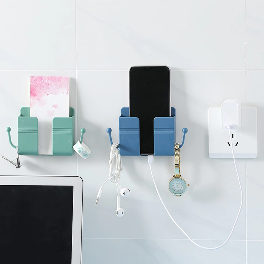 Picture of Mobile Phone Charging Hanging Holder Multifunction Wall Mounted Plug Bracket Remote Control Mounted Storage Box By Latfu
