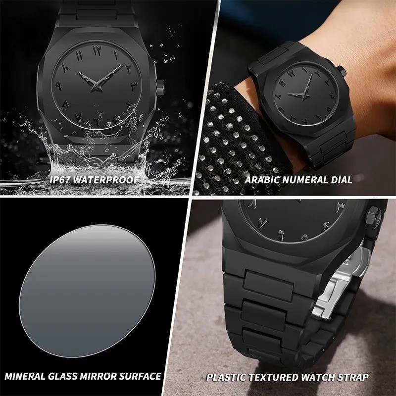 Picture of Arabic Watch Waterproof Men's Quartz Watch Black PC Plastic watch for men - Aura Arabic Watch - Black by Bytebox