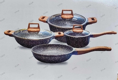 Picture of Kiam Non Stick 7 Pcs Cookware Set For Superior Release -1Pc Casserol, 1Pc Fry pan, 1Pc Karai and 1Pc Milk pan with 3 lids (Multicolor-Diecast)