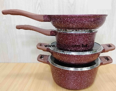 Picture of Kiam Non Stick 7 Pcs Cookware Set For Superior Release -1Pc Casserol, 1Pc Fry pan, 1Pc Karai and 1Pc Milk pan with 3 lids (Multicolor-Diecast)