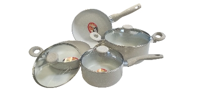 Picture of Kiam Non Stick 7 Pcs Cookware Set For Superior Release -1Pc Casserol, 1Pc Fry pan, 1Pc Karai and 1Pc Milk pan with 3 lids (Multicolor-Diecast)