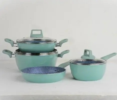 Picture of Kiam Non Stick 7 Pcs Cookware Set For Superior Release -1Pc Casserol, 1Pc Fry pan, 1Pc Karai and 1Pc Milk pan with 3 lids (Multicolor-Chromatic)