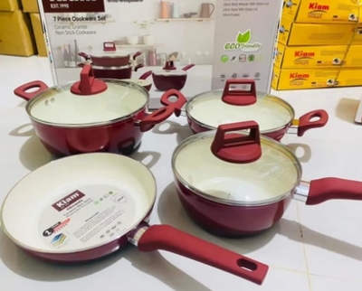 Picture of Kiam Non Stick 7 Pcs Cookware Set For Superior Release -1Pc Casserol, 1Pc Fry pan, 1Pc Karai and 1Pc Milk pan with 3 lids (Multicolor-Chromatic)