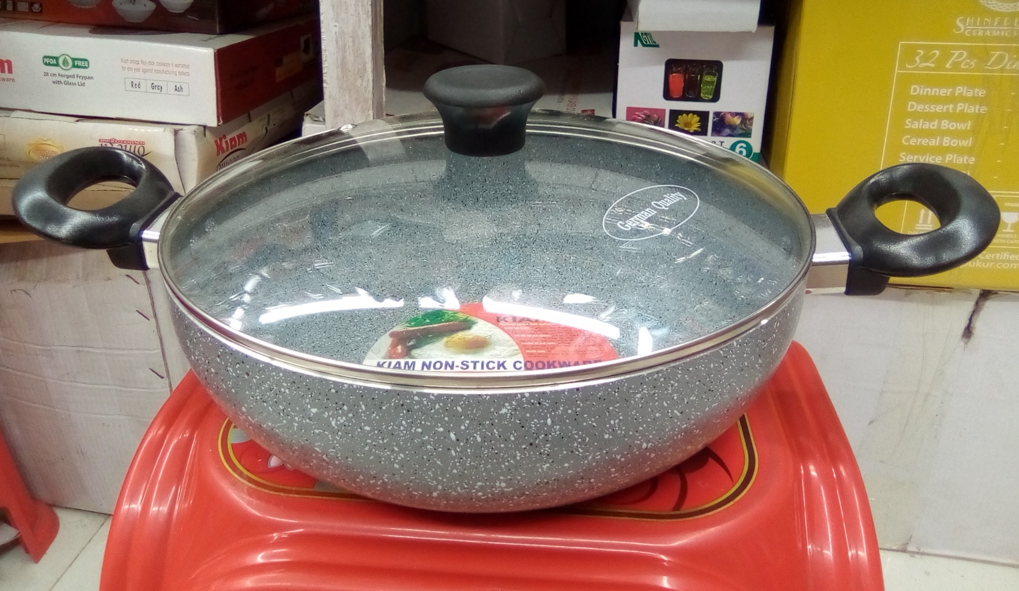 Picture of Kiam Marble Coated Karai With Glass Lid 28cm (Multicolor28)