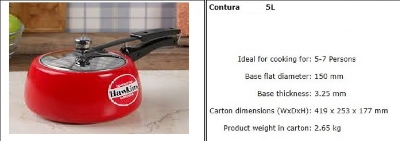 Picture of Hawkins Contura Color Pressure Cooker 3-5 Liter (Tomato Red) (Red5)