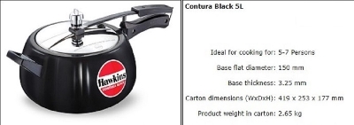 Picture of Hawkins Contura Pressure Cooker 1.5 Liter - 6.5 Liter BLACK (Ash5)