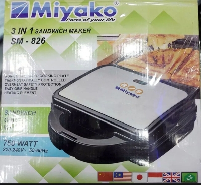 Picture of Miyako 3 In 1 Sandwich Maker SM-826 / 862 with Sandwich Plate, Grill Plate & Waffle Plate (Multicolor826)
