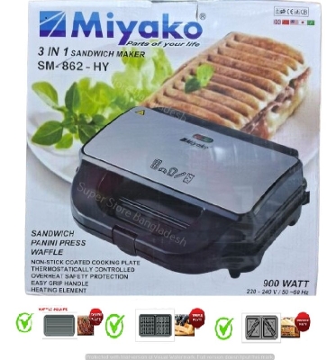 Picture of Miyako 3 In 1 Sandwich Maker SM-826 / 862 with Sandwich Plate, Grill Plate & Waffle Plate (Multicolor862)