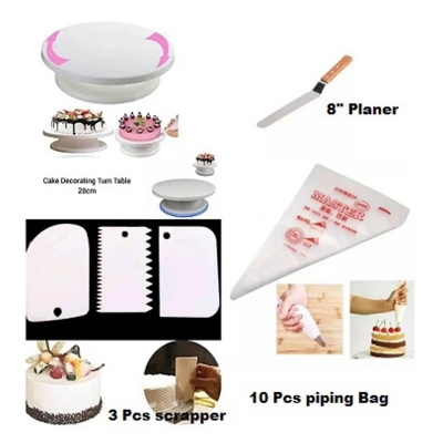 Picture of 6 Pcs A Set Turn table+cake planer 8"+3 pcs scraper +10pcs Piping Bag -Multicolor