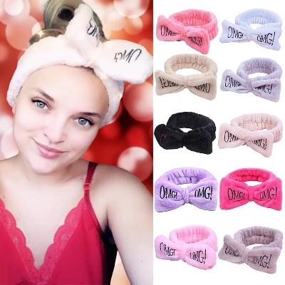 Picture of Letter "OMG" flannel soft bow headbands girls turban cute hair holder hair bands hair band headwear hair accessories - Multicolor