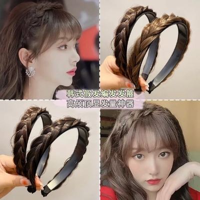 Picture of Women Hairband Non-slip Fluffy Fishbone Braided Headband Widening Hairpin Wig Hair Accessories