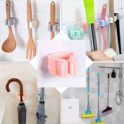 Picture of 1pcs Wall Mounted Mop Organizer Holder Brush Broom Hanger Home Storage Rack Bathroom Suction Hanging Pipe Hooks Household Tools - Multicolor