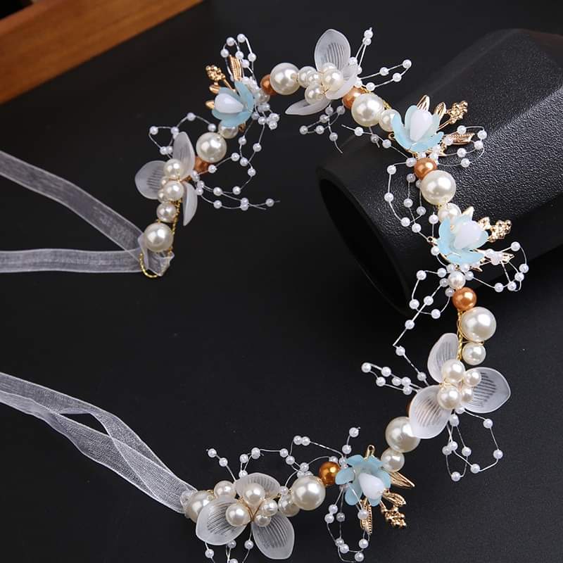 Picture of 1pcs Headband Elegant Girls Bridal Headband Imitated Pearl Hair Headdress Flower Wreath Bride Garland Head Hoop Wedding Headbands Hair Jewelry