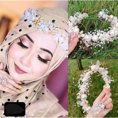 Picture of 1pcs Headband Elegant Girls Bridal Headband Imitated Pearl Hair Headdress Flower Wreath Bride Garland Head Hoop Wedding Headbands Hair Jewelry (292247124)