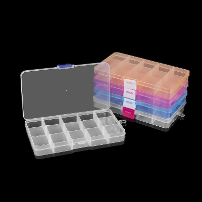 Picture of 15 Slots Plastic Jewelry Storage Box Rectangle Case Compartment Adjustable Container For Beads Organizer Earring Box Gift Boxes 1Pc