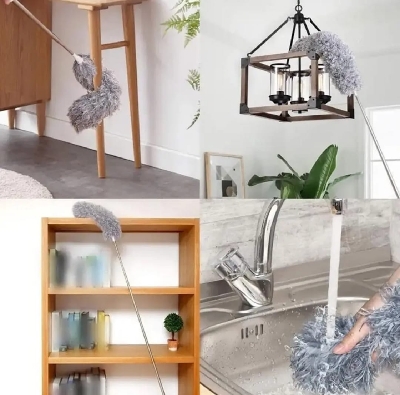 Picture of Long-9 Feet, Expandable Duster with Stainless Steel Telescopic Rod, Microfiber, Dusting Brush with Bendable Corner Broom, Effortlessly Removes Dust and Cobwebs, - Grey
