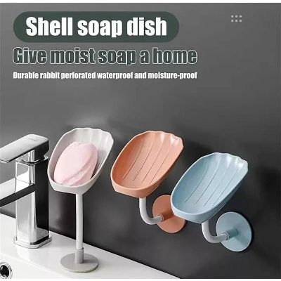 Picture of 1pcs Rotatable Drain Soap Dish Soap Holder Suction Cup Wall-Mounted Dual-purpose Shell Soap Dish Bathroom Laundry Soap Storage Rack - Multicolor