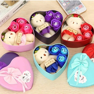 Picture of LOVE Flowers with teddy Bear / Soap Flowers Gift / Love Present for Birthday Anniversary Valentines Gift