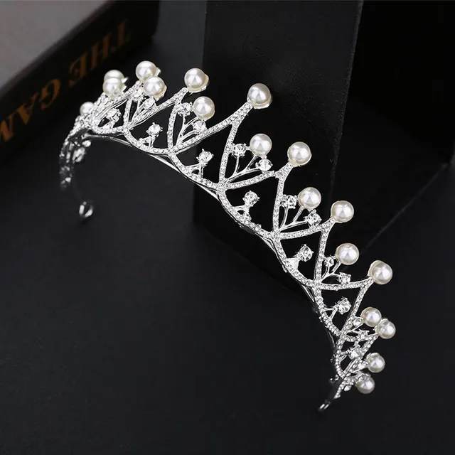 Picture of Wedding Crown Hair Jewelry Bridal Hair Accessories Women Baroque Pearl Crown Rhinestones Crystal Tiaras Bride Queen Party Crowns Gift - Silver