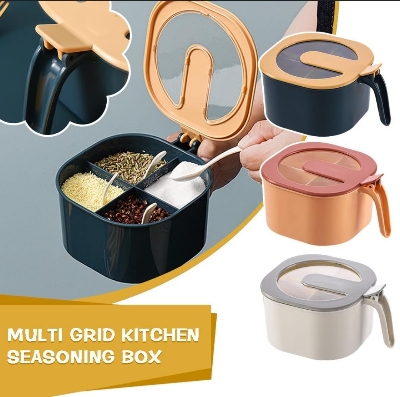 Picture of 4 In 1 Partition Kitchen Seasoning Box Masala Box Set - Stay Organized With This Multi-Functional Spice Jar Set - Multicolor