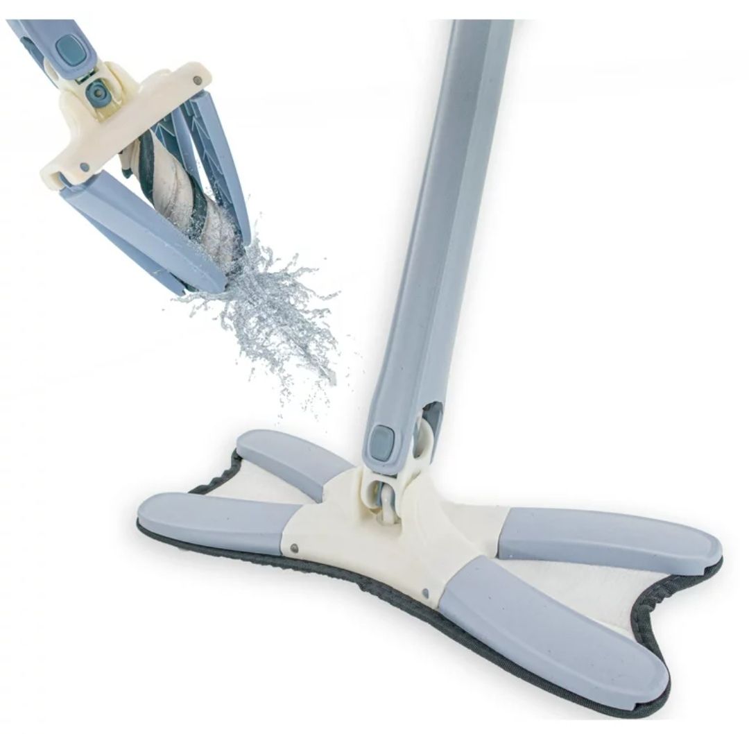 Picture of 360 Degree Rotating Self Wringing Microfiber X Mop with Cleaning and Drying Head for Wet or Dry Floor Cleaning, Ceiling, Window, and Wall - Lake Blue