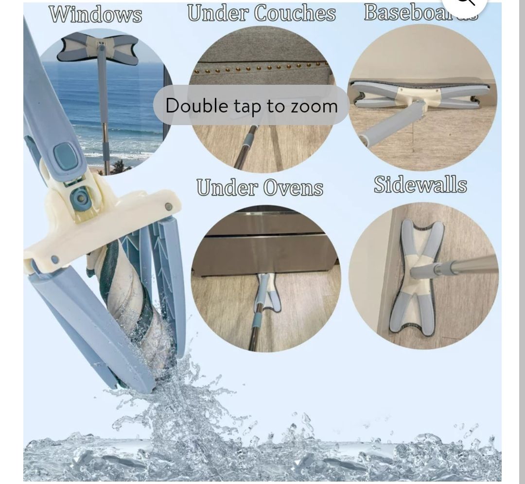 Picture of 360 Degree Rotating Self Wringing Microfiber X Mop with Cleaning and Drying Head for Wet or Dry Floor Cleaning, Ceiling, Window, and Wall - Lake Blue