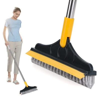 Picture of 2 in 1 Floor Scrub Brush, Magic Broom Brush Floor Brush Scrubber with Long Handle, Premium 120 Degree Rotating Removable Crevice Cleaning Brush with Squeegee - Multicolor