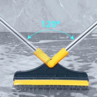 Picture of 2 in 1 Floor Scrub Brush, Magic Broom Brush Floor Brush Scrubber with Long Handle, Premium 120 Degree Rotating Removable Crevice Cleaning Brush with Squeegee - Multicolor