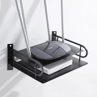 Picture of 2 layer Wall Mount Wifi Router Stand/TV Box Stand,Hanging Storage Organizer metal Stand - Black