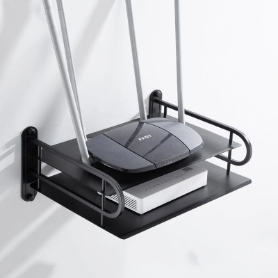 Picture of 2 layer Wall Mount Wifi Router Stand/TV Box Stand,Hanging Storage Organizer metal Stand - Black