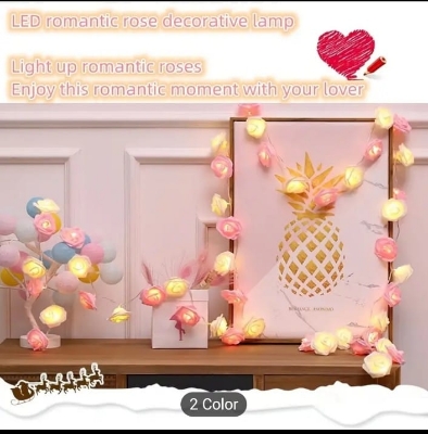 Picture of 40 pcs LED String Romantic Flower Lights Warm White Lighting LED Rose Flower Lights