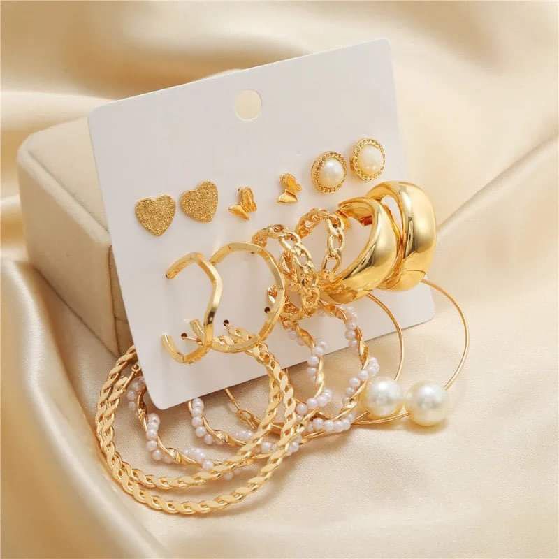 Picture of 18pcs earing set for women Hoop Earrings Set Fashion  Drop Dangle Earring Hypoallergenic Earrings Girls Trendy Jewelry - Gold - Adjustable