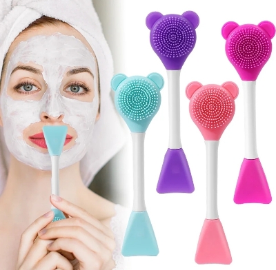 Picture of 1Pcs Silicone Bear Double Face Mask Brush Facial Cleansing Brush Strong Soft Material for Skin Care Beauty Makeup Tools - Multicolor